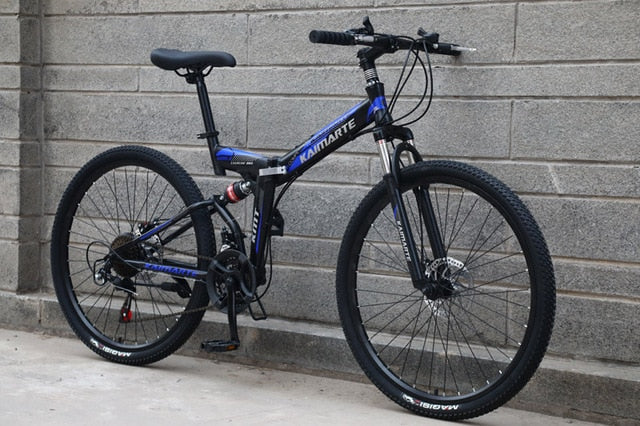  Outroad - Bicicleta de montaña plegable de 26 pulgadas para  adulto, 21 velocidades de doble suspensión de acero de alto carbono, bicicleta  plegable MTB, freno de disco doble, bicicletas plegables para